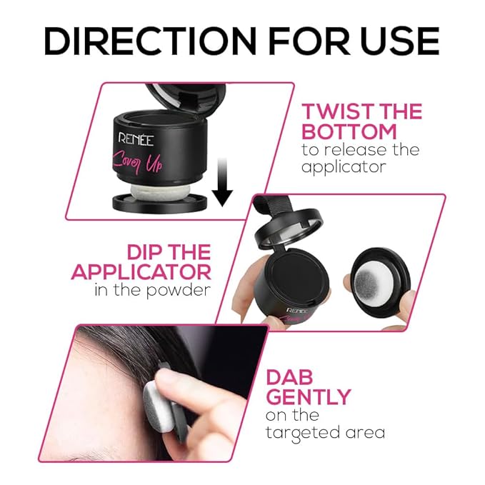 RENEE Cover-Up Hair Powder - Black | Covers Grey Roots & Bald Spots Instantly | Highly Pigmented, Fuller & Denser Look | Long-Lasting | Matte Finish | Fine Powder | Flawless Application | 4gm