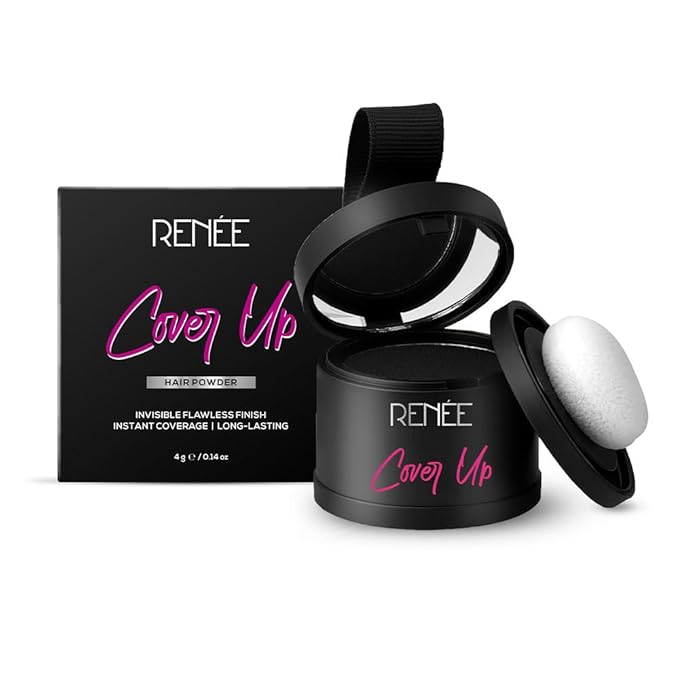 RENEE Cover-Up Hair Powder - Black | Covers Grey Roots & Bald Spots Instantly | Highly Pigmented, Fuller & Denser Look | Long-Lasting | Matte Finish | Fine Powder | Flawless Application | 4gm
