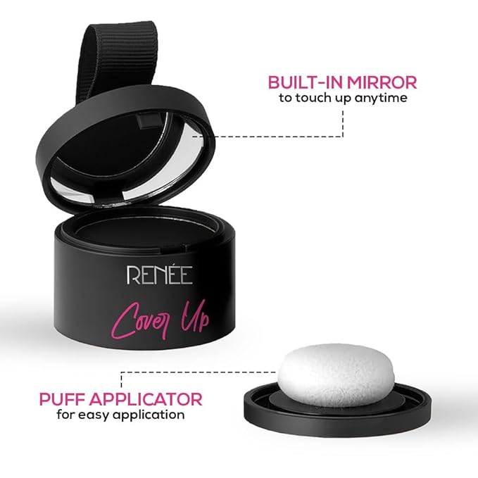 RENEE Cover-Up Hair Powder - Black | Covers Grey Roots & Bald Spots Instantly | Highly Pigmented, Fuller & Denser Look | Long-Lasting | Matte Finish | Fine Powder | Flawless Application | 4gm