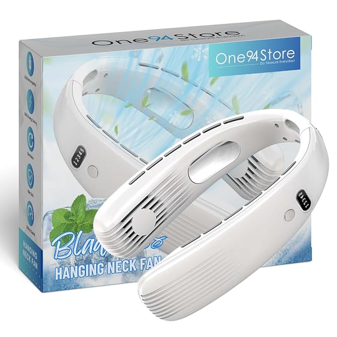 One94Store Portable Bladeless Hanging Neck Fan – 12 Air Outlets, 2400mAh