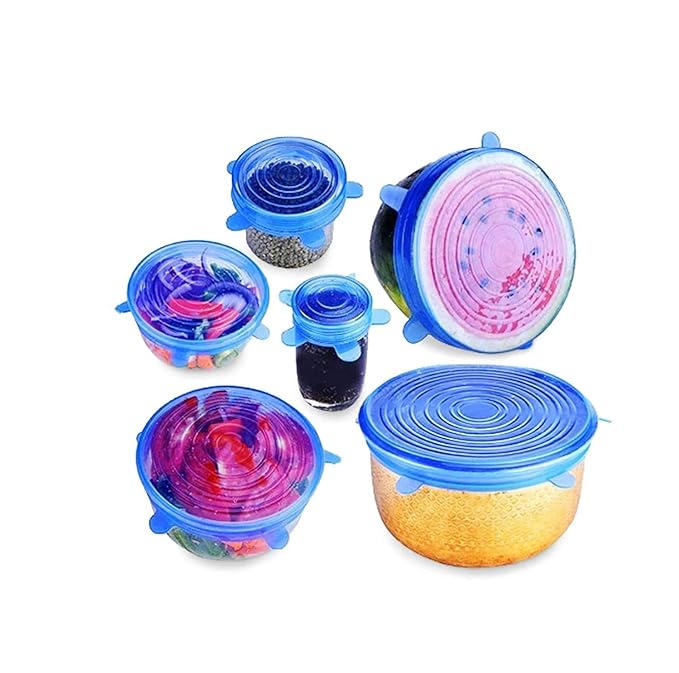 Carrot - Silicone Stretch Lids, Multi Size Reusable Silicone Lids (Pack Of 6 Pcs),