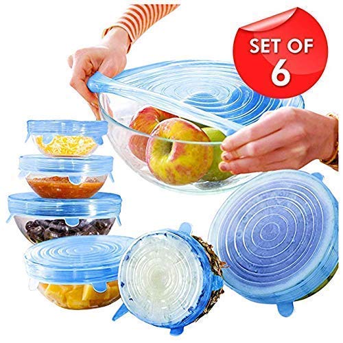Carrot - Silicone Stretch Lids, Multi Size Reusable Silicone Lids (Pack Of 6 Pcs),