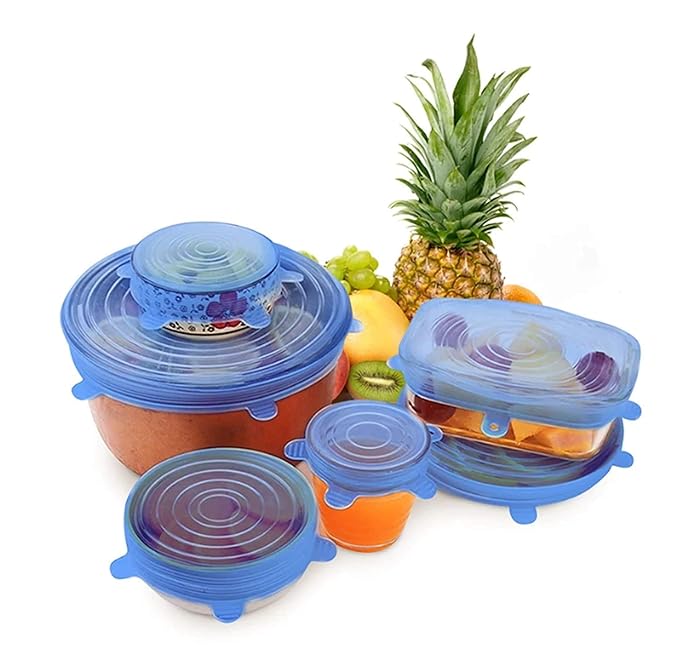 Carrot - Silicone Stretch Lids, Multi Size Reusable Silicone Lids (Pack Of 6 Pcs),