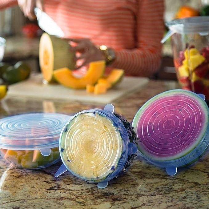 Carrot - Silicone Stretch Lids, Multi Size Reusable Silicone Lids (Pack Of 6 Pcs),