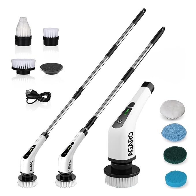 Royal Electric Spin Scrubber, Cleaning Brush Scrubber for Home, 400RPM/Min, 8 Replaceable Brush Heads, 90 Min Work Time, 3 Adjustable Size, 2 Adjustable Speeds, for Bathroom, Floor Tiles, White