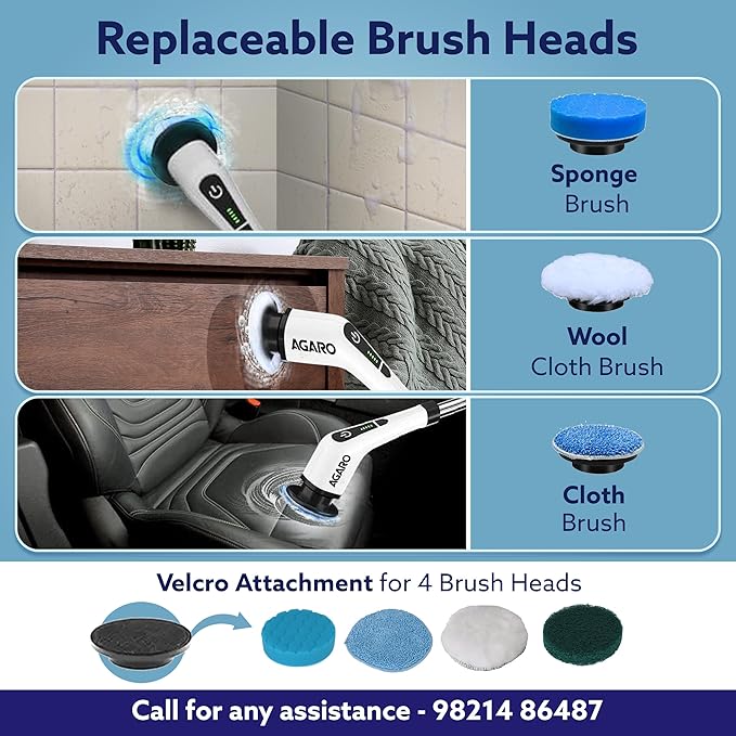 Royal Electric Spin Scrubber, Cleaning Brush Scrubber for Home, 400RPM/Min, 8 Replaceable Brush Heads, 90 Min Work Time, 3 Adjustable Size, 2 Adjustable Speeds, for Bathroom, Floor Tiles, White