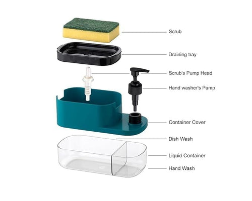 3 in 1 Soap Pump Dispenser Dish Soap And (3 Pack) Non-Scratch Dish Wash Cloth,
