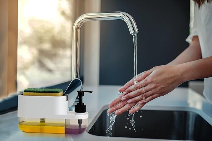 3 in 1 Soap Pump Dispenser Dish Soap And (3 Pack) Non-Scratch Dish Wash Cloth,