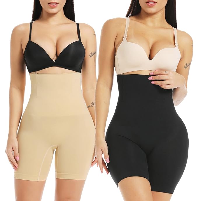 Women's Cotton Nylon Seamless Wired Tummy Control High Waist and Thigh Ladies Shaper Briefs Shapewear| Tummy Shapewear, Stomach shaperwear, stomach shaper, body shaper (2PACK,BEIGE - BLACK)