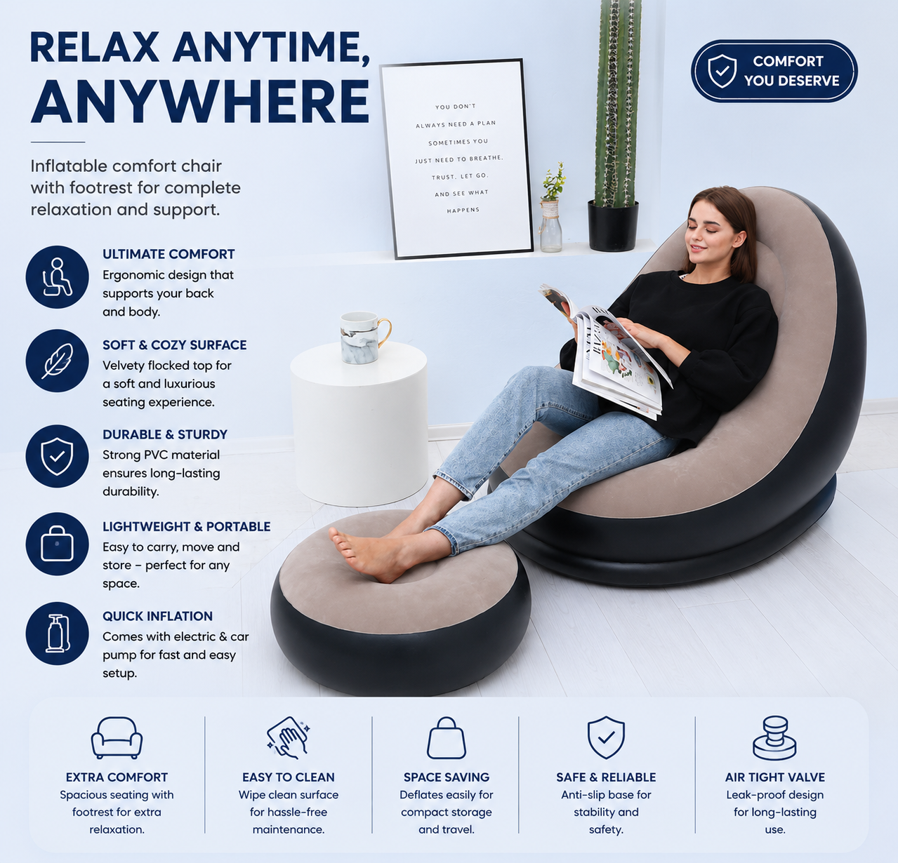 Inflatable Flocked Bean Bag Chair