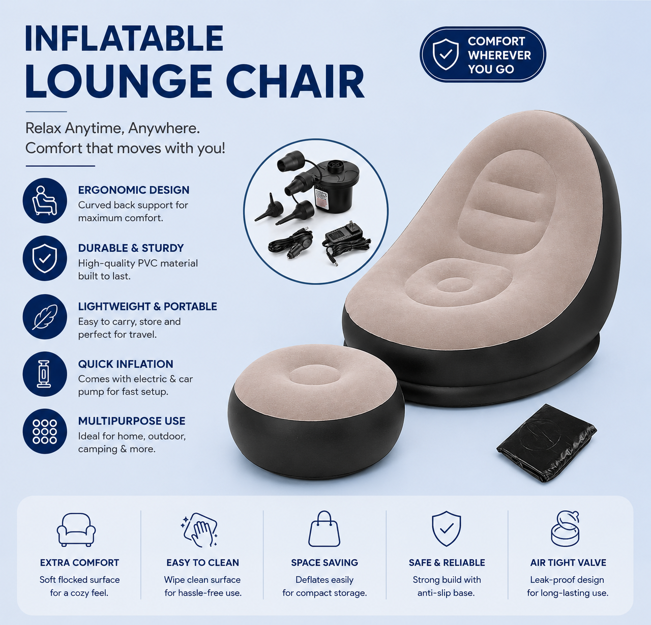 Inflatable Flocked Bean Bag Chair
