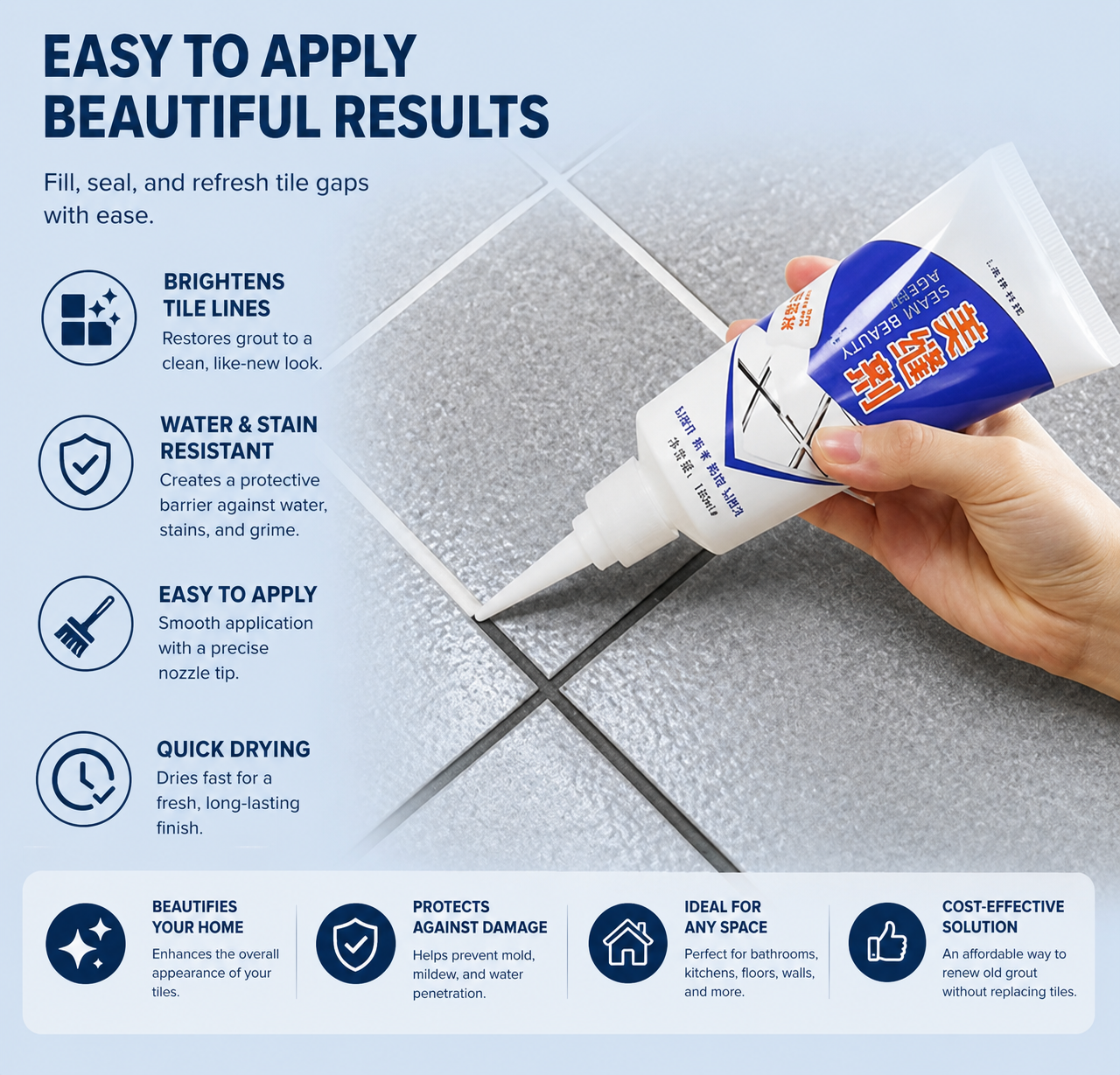 Unity Brand Tiles Gap Filler Waterproof, Gap Sealant, Grout, White Cement Paste Tube