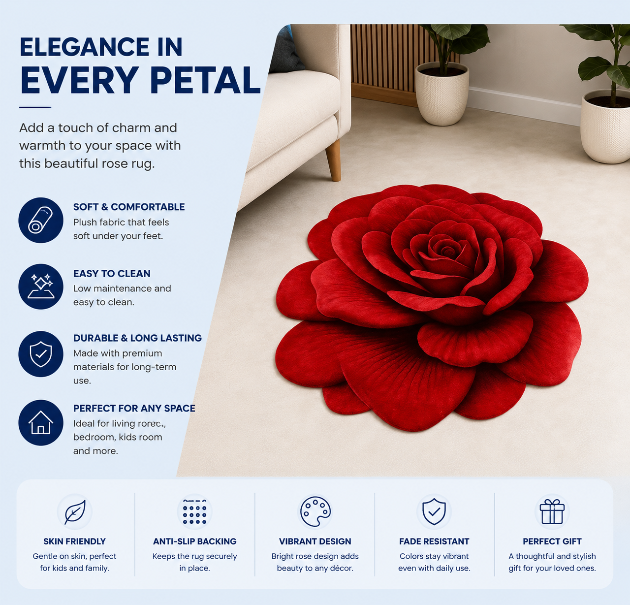 New 3D Rose Textile Anti Slip Water Absorbent Mats for Home Decor