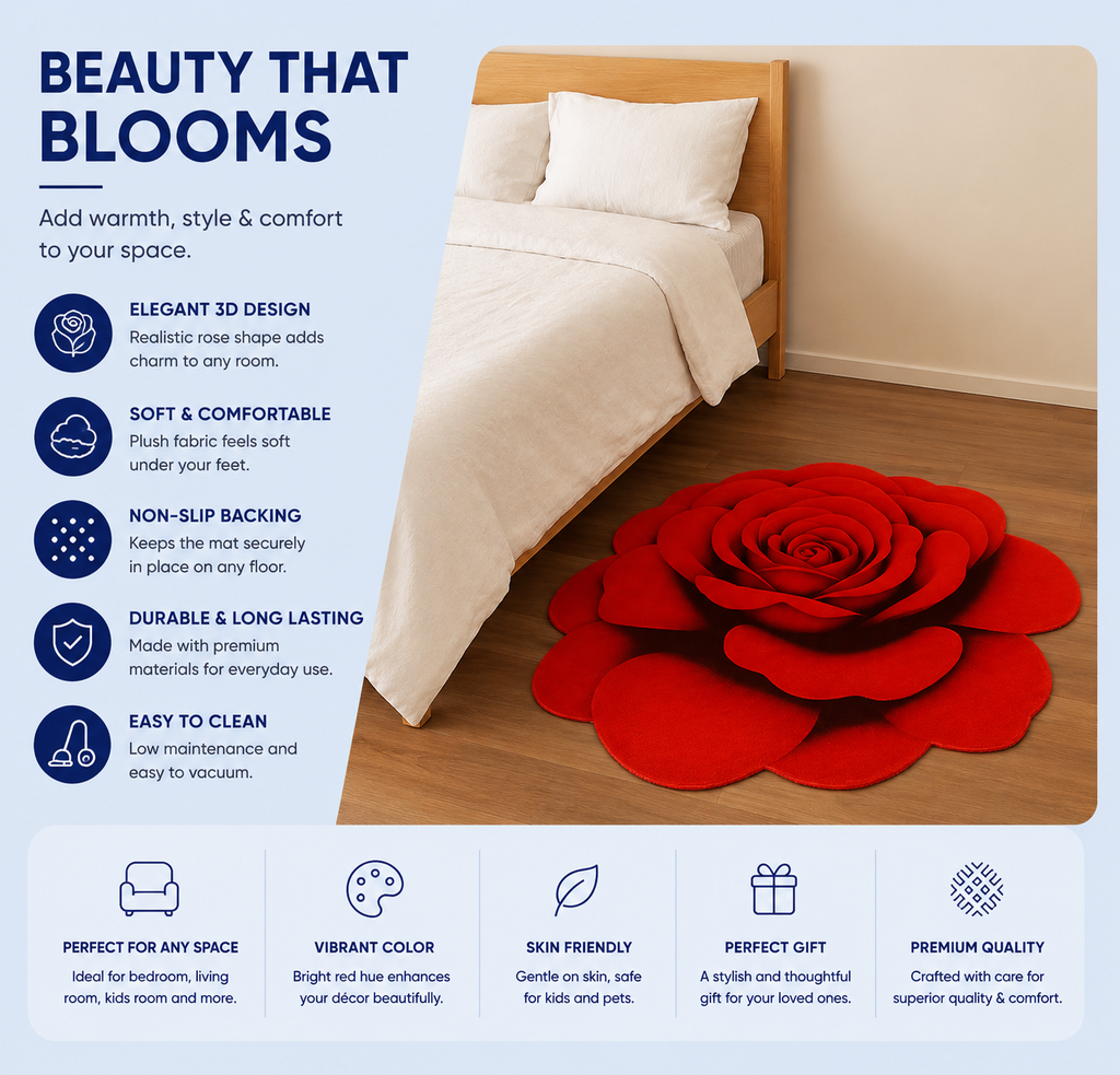New 3D Rose Textile Anti Slip Water Absorbent Mats for Home Decor