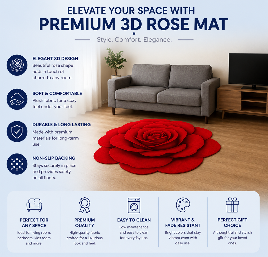 New 3D Rose Textile Anti Slip Water Absorbent Mats for Home Decor