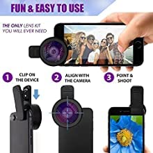 MAXXOX Mobile Camera Lens, 0.45X Super Wide Angle Lens, 15X Macro Lens, Clip-On 2 in 1 Professional Kit
