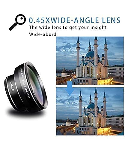 MAXXOX Mobile Camera Lens, 0.45X Super Wide Angle Lens, 15X Macro Lens, Clip-On 2 in 1 Professional Kit