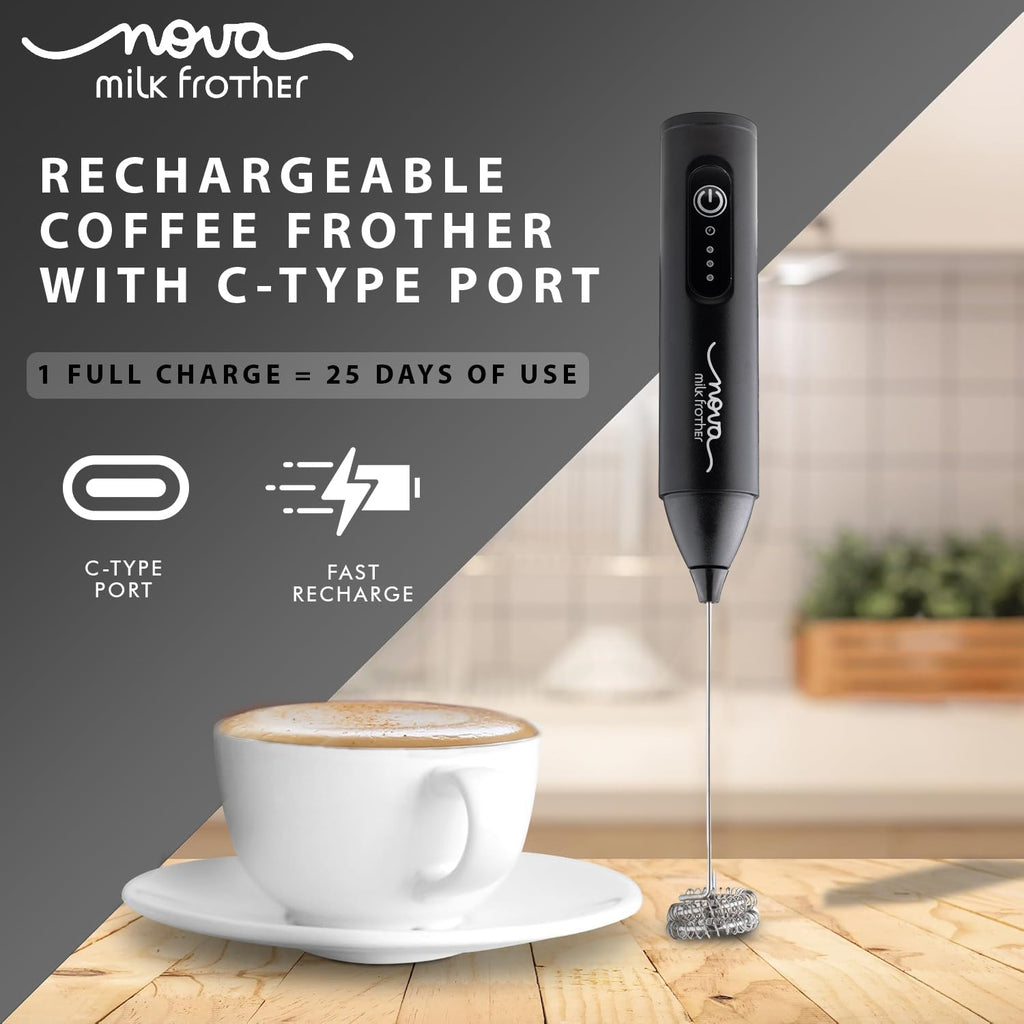 Coffee Frother Electric Rechargeable Coffee Maker Machine for Home Electric Coffee Frother Machine & Milk Whisker with Dual Spring Tech GetSetNova