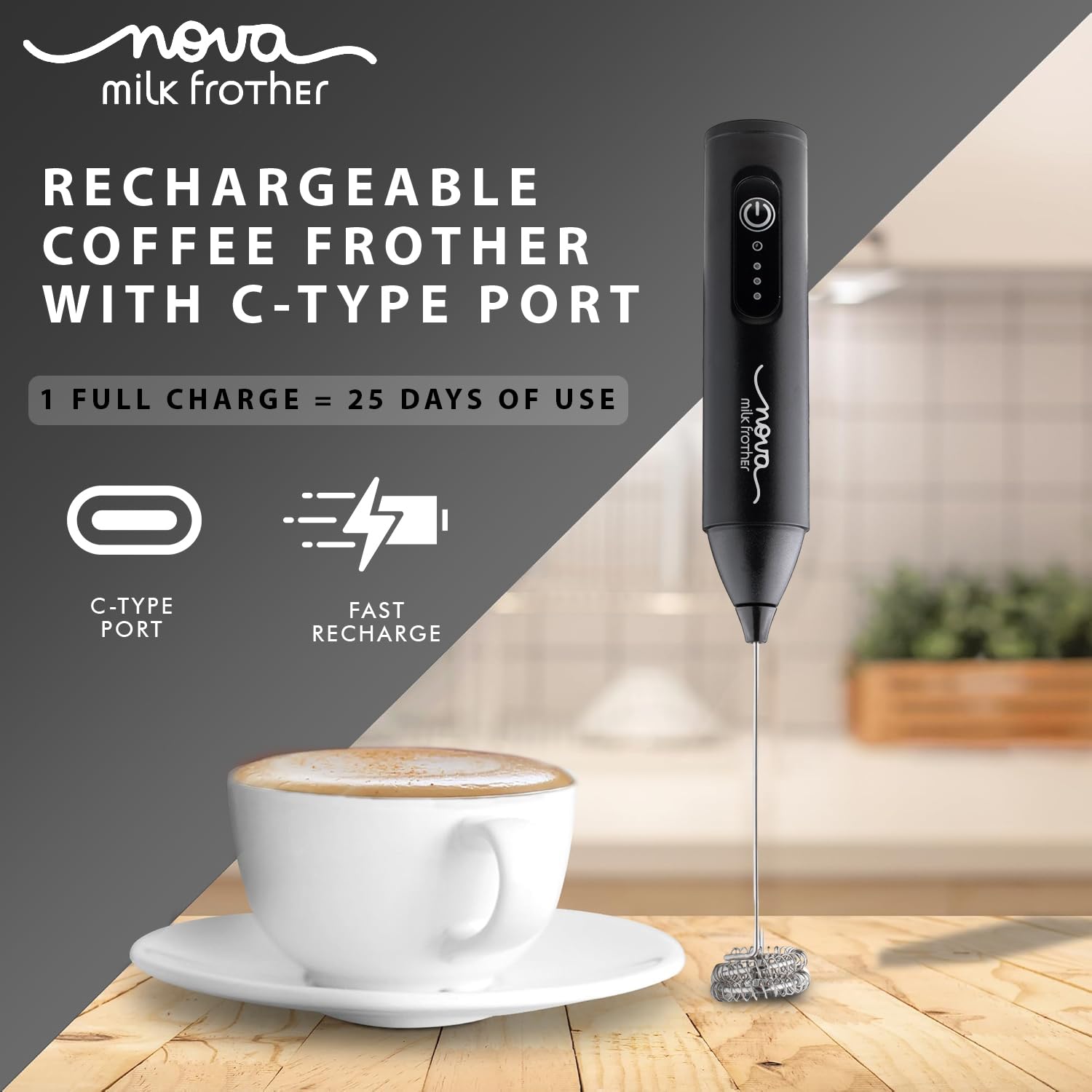 Coffee Frother Electric Rechargeable Coffee Maker Machine for Home Electric Coffee Frother Machine & Milk Whisker with Dual Spring Tech GetSetNova