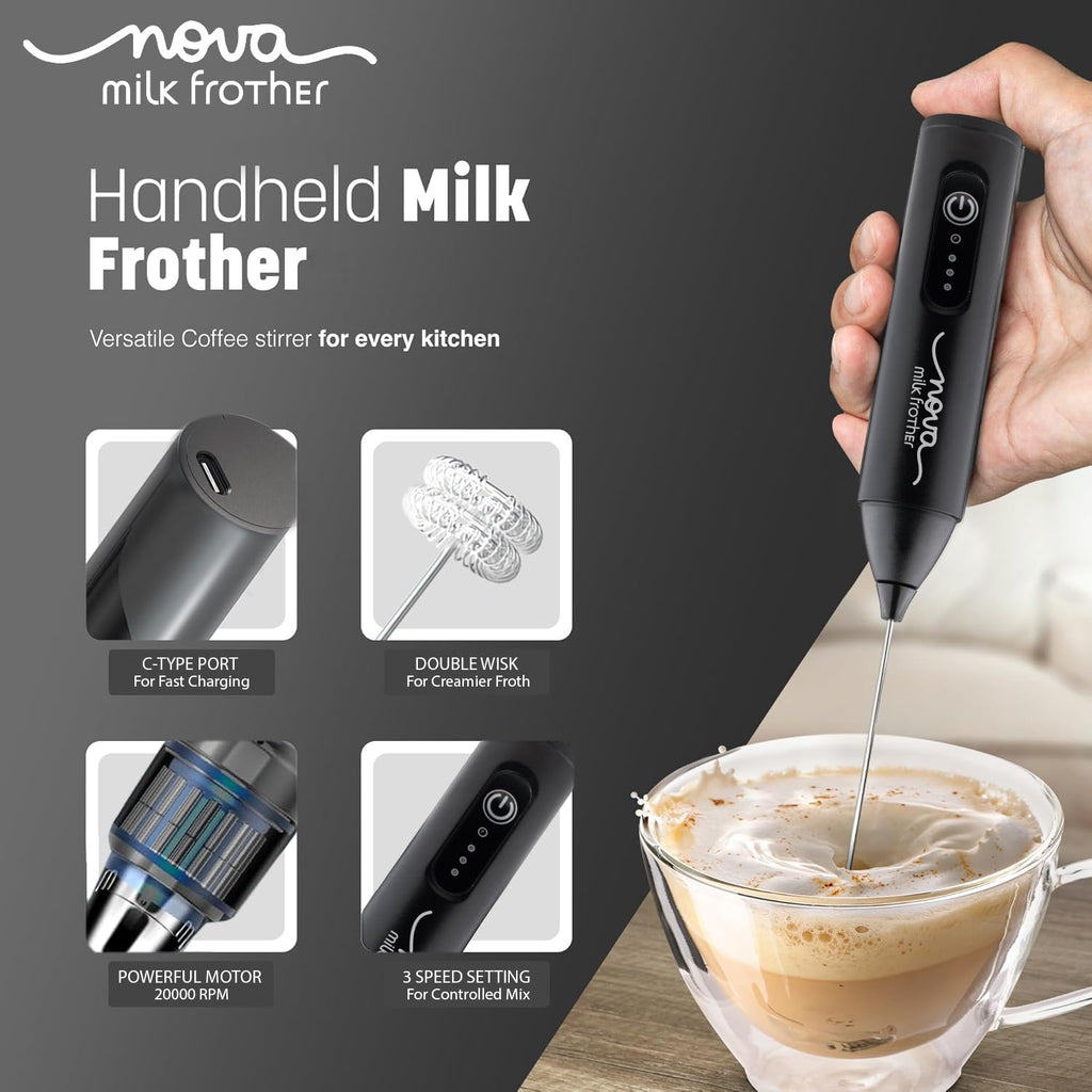 Coffee Frother Electric Rechargeable Coffee Maker Machine for Home Electric Coffee Frother Machine & Milk Whisker with Dual Spring Tech GetSetNova