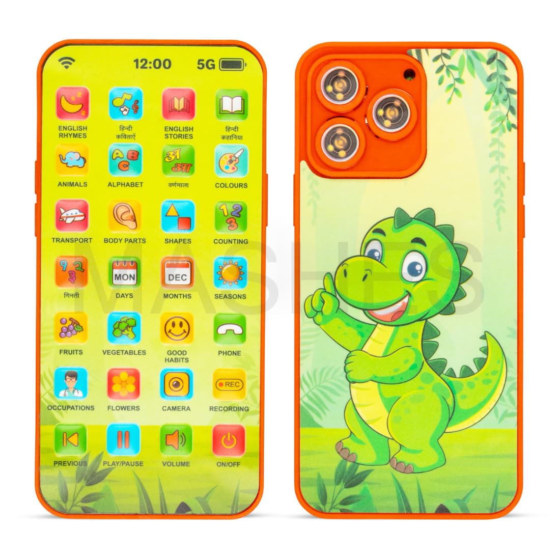 Educational Phone Toy for 2-12 Years Kids Rechargeable 24 Modes Talking Baby Smart Phone Mobile Toy for Boys Girls Christmas Gift Birthday Surprise (Hindi & English Version)