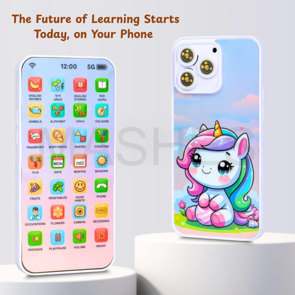 Educational Phone Toy for 2-12 Years Kids Rechargeable 24 Modes Talking Baby Smart Phone Mobile Toy for Boys Girls Christmas Gift Birthday Surprise (Hindi & English Version)