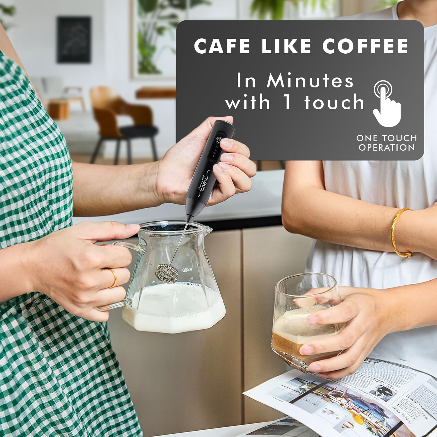 Coffee Frother Electric Rechargeable Coffee Maker Machine for Home Electric Coffee Frother Machine & Milk Whisker with Dual Spring Tech GetSetNova