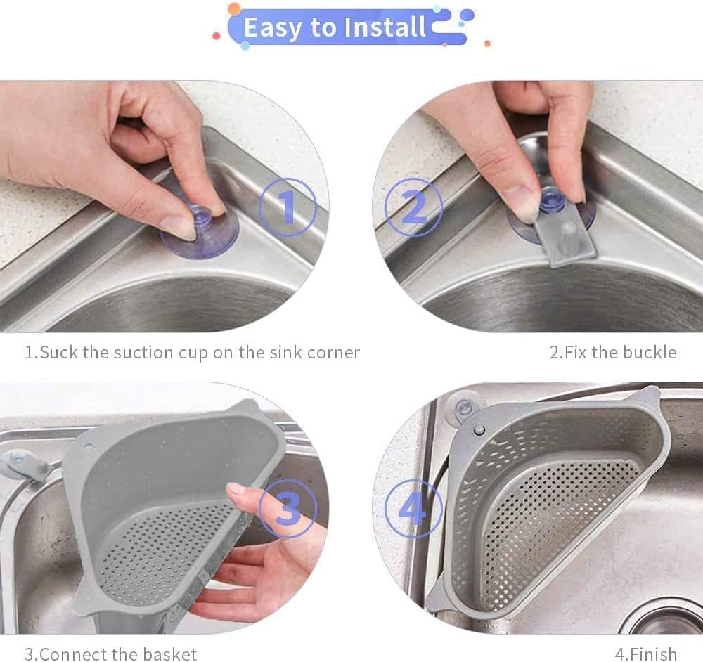 Kitchen Sink Drain Basket | Corner Sink Strainer with Hanging Filter Pack of 2