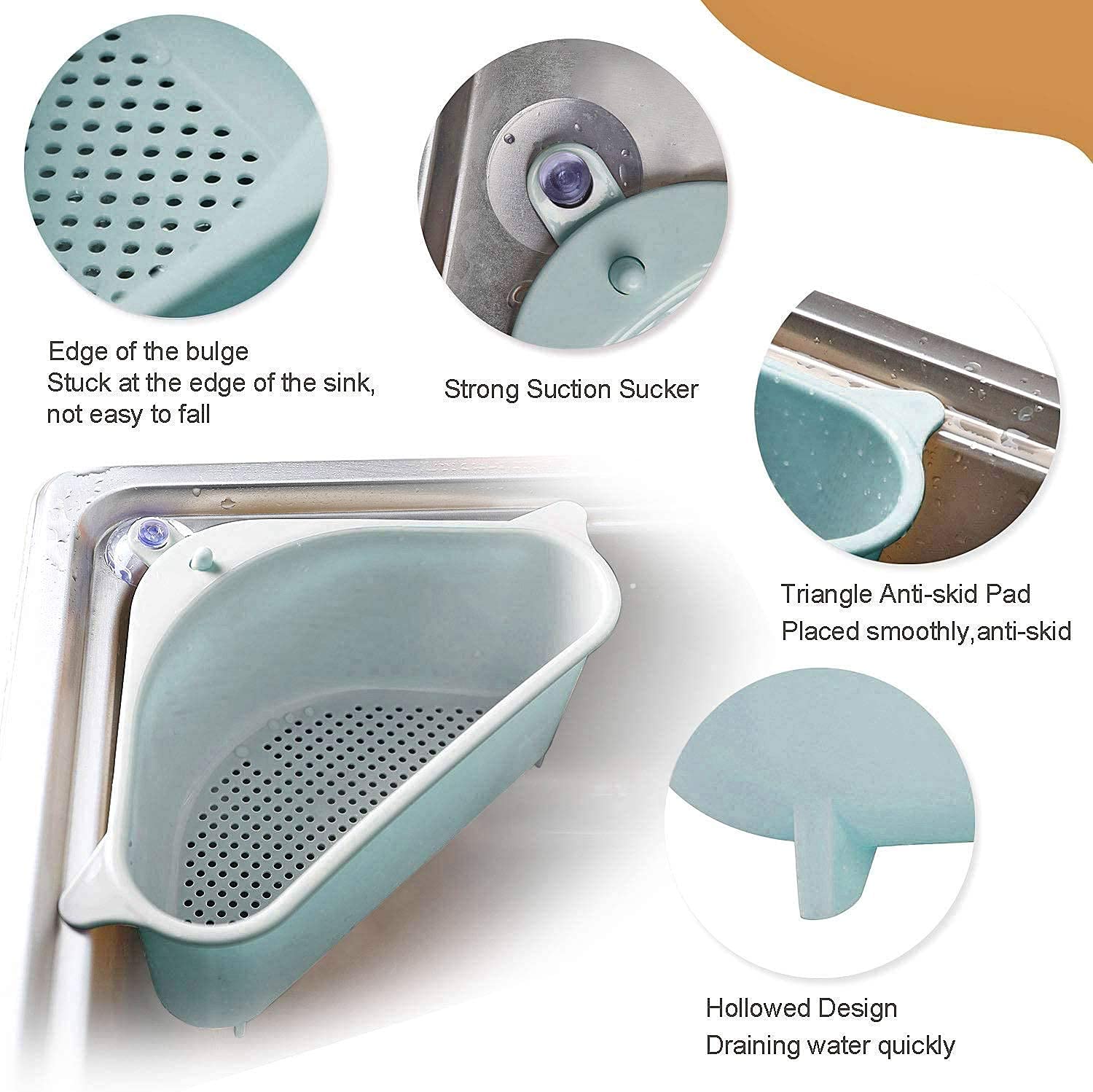 Kitchen Sink Drain Basket | Corner Sink Strainer with Hanging Filter Pack of 2